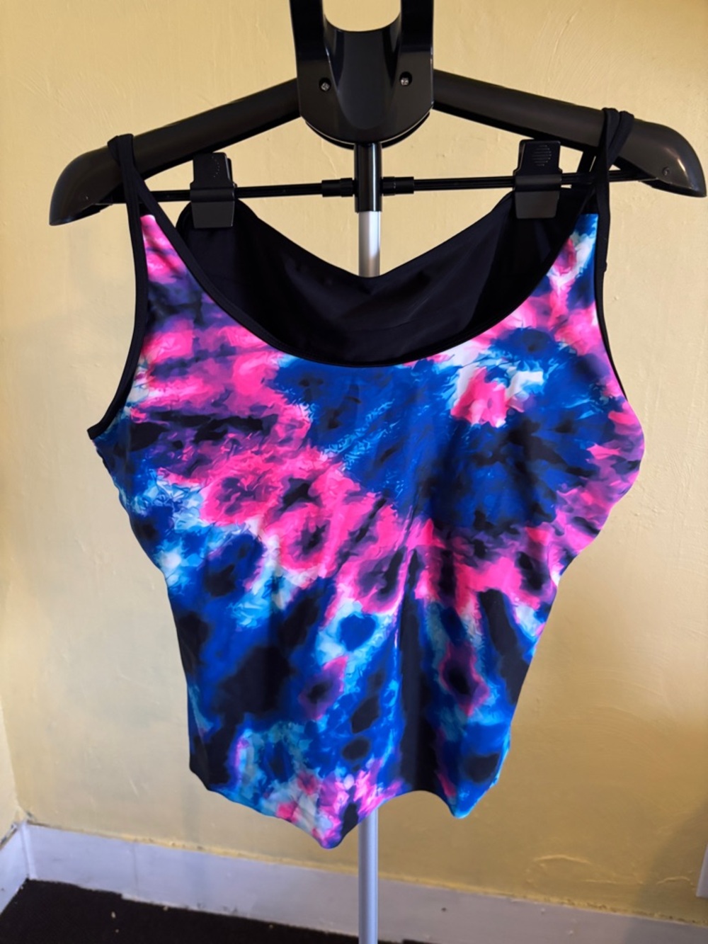 Tie-Dye Scoop Neck 2-Piece Swim Tankini- Pink & Blue